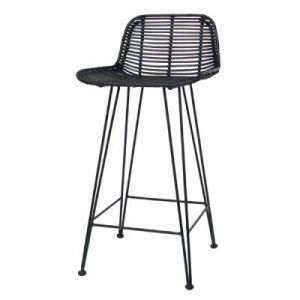HK Living Stołek barowy rattanowy czarny RAT0017
